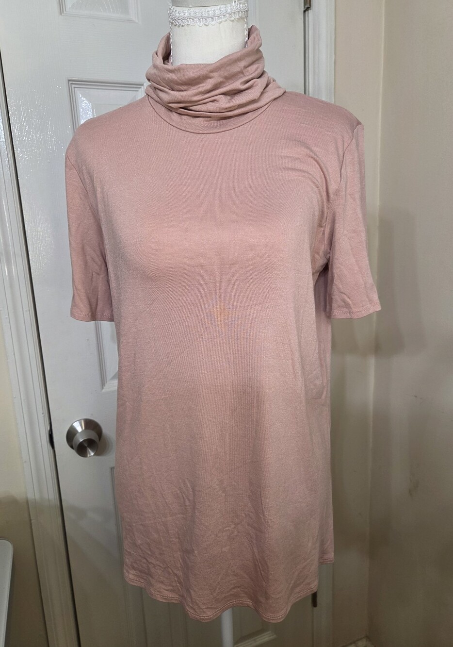 Azules Large Dusty Pink Short-Sleeve Turtleneck Top NWT